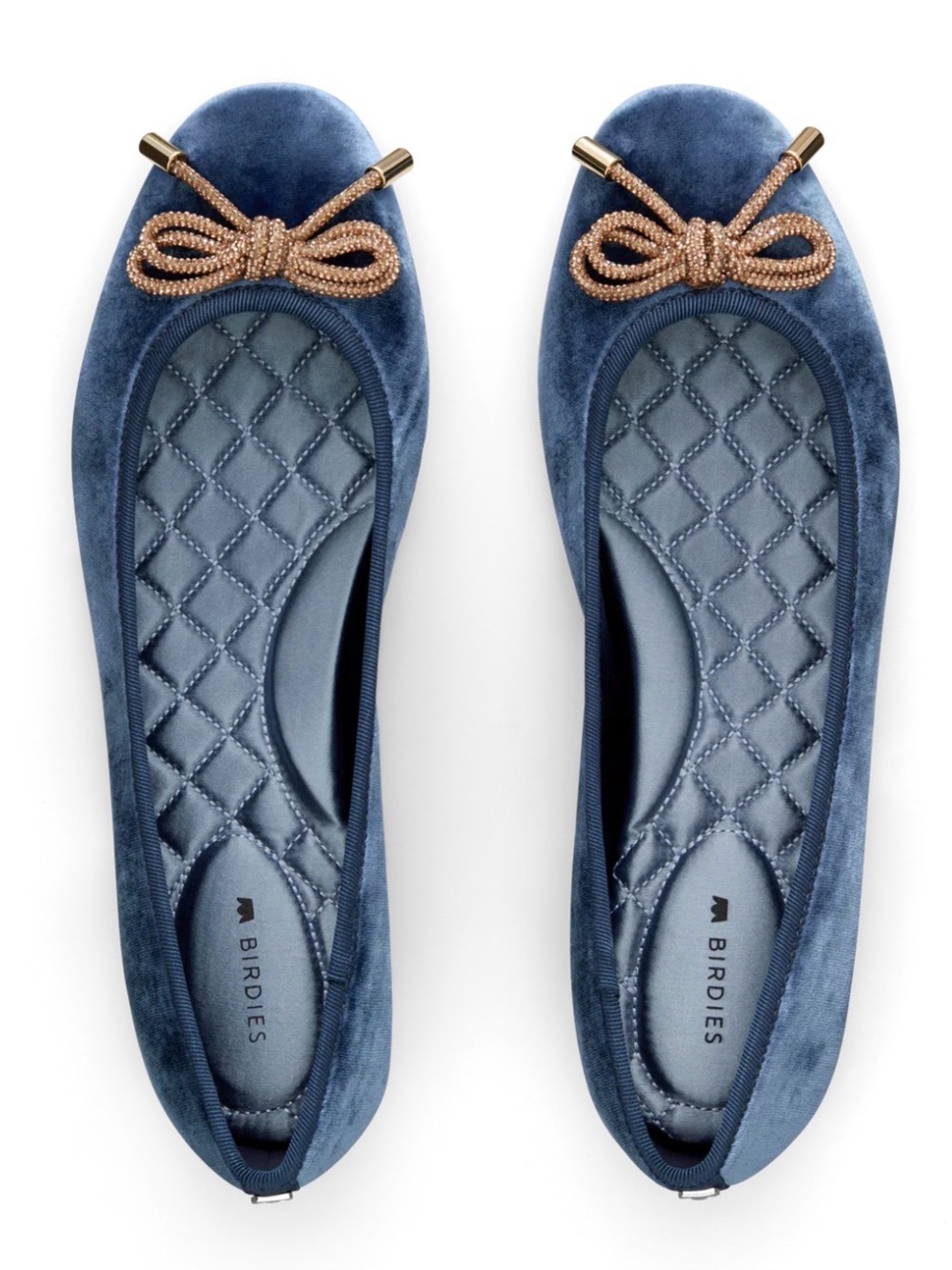Birdies The Hummingbird Ballet Flat Ocean Blue Velvet Jeweled Bow Flats 6.5